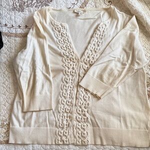 Coldwater Creek Cream Cable-Trim V-Neck Cardigan